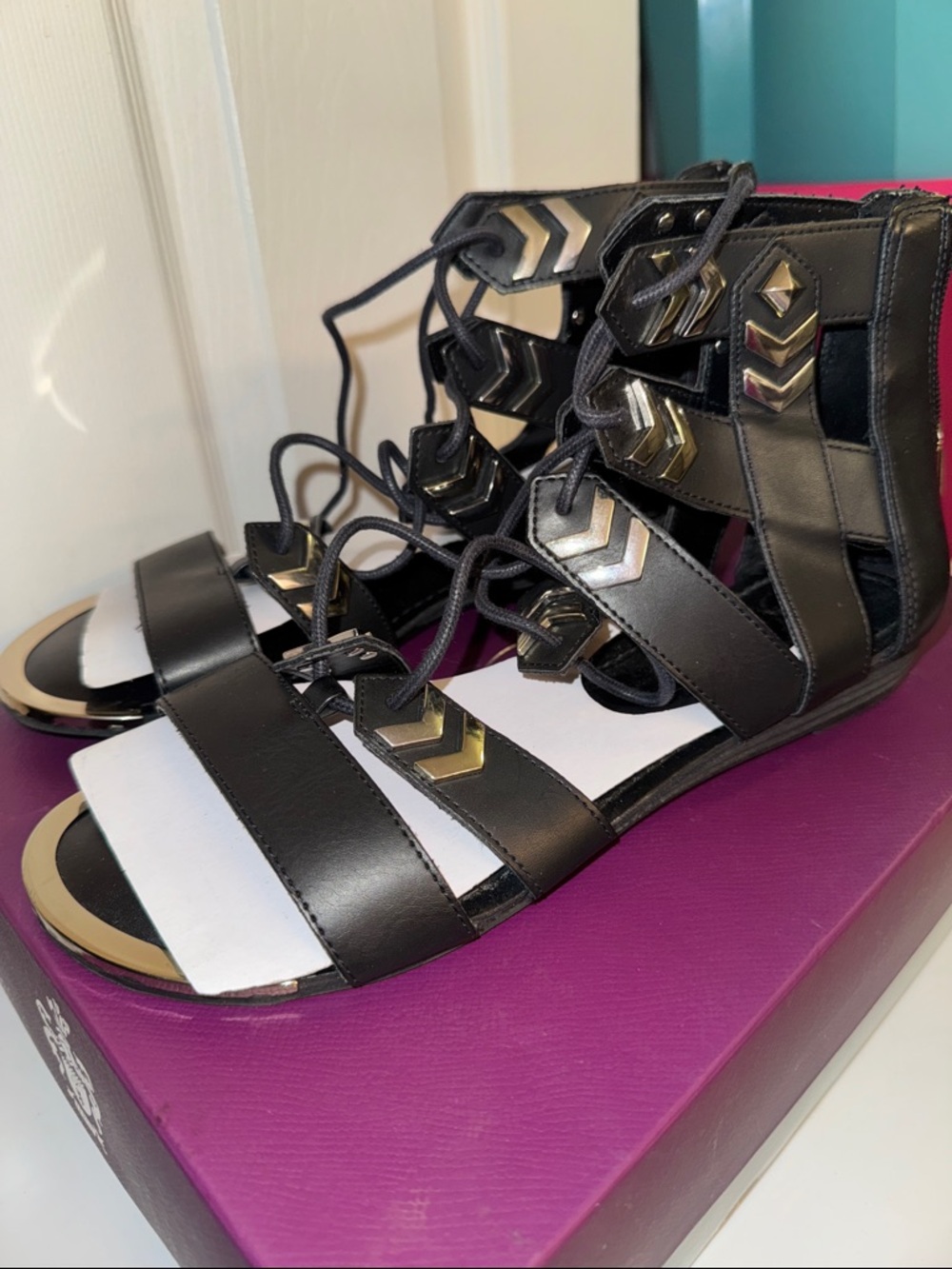 Fergie Black TRISHA Gladiator Lace-Up Sandals - women’s 8.5 M